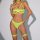 Neon green sexy lingerie set with sheer mesh, lace details, and matching garters for a provocative adult costume look.