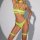 Neon green lingerie set with sheer mesh, lace details, and garter straps for a bold, provocative look.