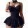 Sexy lace chemise set with sheer mesh and satin tie-straps, perfect for womens sleepwear.