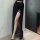 Sexy black sheer chiffon dress with thigh-high slit and adjustable straps, perfect for european and american style lingerie s...