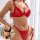 Red chain-strap lingerie set with sheer cups and thong, european-style sexy two-piece sleepwear.