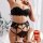 Sexy black lace lingerie set with gold chain accents, push-up bra, garter belt, and thong for a bold european-inspired look.