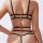Back view of a woman wearing a black strappy harness lingerie set from the sexy role play lingerie & seductive sleepwear coll...