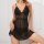 Elegant black sheer lace chemise nightgown set featuring delicate lace detailing and thong design, perfect for sexy transpare...