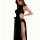 Sexy black sheer lace nightgown featuring a bow detail and thigh-high slit, perfect for european and american styles.