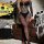 Woman modeling black lace cut-out bodycon mini skirt set with halter backless design, perfect for halloween.