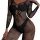 Black lace cut-out bodycon mini skirt set with halter backless design, featuring european-style sexy lingerie details.