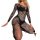 Black lace cut-out bodycon mini skirt set with halter backless design, featuring european-style sexy lingerie details.