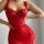 Red european-style lace mesh erotic sleep dress set featuring sheer floral embroidery, babydoll nightgown with adjustable str...