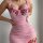 Pink floral embroidery lace mesh babydoll nightgown with adjustable straps, european style design for sheer elegance.