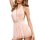 Woman wearing a european-style lace sleep dress with halter neck, featuring sheer romantic lingerie design in soft pink hue.