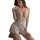 Woman wearing european-style sexy lace sleep dress with open-crotch design, featuring delicate floral patterns and a seductiv...