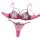 Sheer lace lingerie set with floral embroidery, featuring a transparent bra and matching panty in vibrant pink.