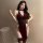 Exotic lace sheer high-waist split cheongsam costume set with rose dancer erotic lingerie outfit, featuring elegant design an...