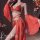 Exotic princess vintage-inspired lingerie set featuring a vibrant red belly dance bodice with lace corset and flowing skirt, ...