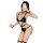 Sexy black leather bondage-themed lingerie set featuring intricate straps and chains, perfect for cosplay or fetish wear.