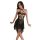 Woman wearing fan lei sheer black halter lingerie sleep dress with lace-up front and flowing mini skirt.