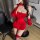 Red velvet dress with halter neck and long sleeves, perfect for valentines day party outfits or festive sleepwear sets.