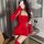 Red velvet dress with long sleeves, perfect for valentines day party outfits or festive sleepwear sets.