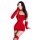 Red velvet dress with long sleeves and thigh-high stockings, perfect for valentines day party outfits and evening wear.