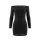 Black glitter bodycon midi dress with off-shoulder design and long sleeves, elegant and seductive evening wear.