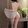 Woman wearing fei niao moon gazing lingerie set — sheer lace sleep dress with open-crotch and rear exposure design, back view...