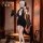 Feimu halloween lingerie dress - deep v-neck cheongsam style sensual sleepwear for women, elegant black design with sheer sle...