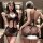 Feimu sexy lace bikini set featuring waist cutout and sheer mesh design, perfect for seductive allure.