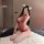 Woman in red lace bodysuit with cat ears, posing on bed. feiniao kuiyue sexy sheer outfit for small bust, sm style temptation...