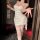 Woman wearing feiniao moon gaze lace bodysuit, a sexy mesh camisole sleepwear with bodycon wrap dress design, perfect for dat...