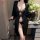 Feiniao moon gaze lace lingerie set - sheer mesh cami & robe sleepwear outfit for women, elegant black design with lace detai...
