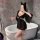 Feiniao moon gaze sheer lace seductive sleep dress with open crotch - sexy lingerie nightwear, stylish black design, sheer fa...