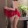 Woman wearing red feiniao moonbird sheer mesh sleep dress with adjustable straps, back view showing provocative design.