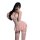 Pink lace lingerie dress with push-up corset and garter straps, worn by a woman taking a mirror selfie.