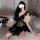 Sexy black lace sleep dress with sheer design, perfect for plus-size women. elegant and tempting nightwear set ideal for bedr...