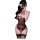 Woman wearing flirty lace lingerie set with sheer mesh and thigh-high stockings, capturing a selfie.
