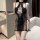 Sexy black lace sheer cheongsam lingerie set, revealing bodice design, perfect for intimate moments and bedroom allure.