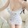 Floral lace trim sleep dress with padded bra, bodycon fit, and contrast trim details.