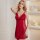 A woman models a french-inspired sexy sleep set featuring a pure and tempting satin slip dress with lace detailing, paired wi...