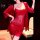 Woman wearing red french lace sexy sleep dress with sheer trim, elegant bodycon slip nightgown for alluring nighttime allure.