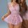 Sheer pink lace sleep dress with floral embroidery and bows, designed for a sensual, busty-enhancing look.