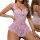 Sheer pink lace sleep dress with floral embroidery and bows, designed for a sensual, busty-enhancing look.
