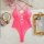 Pink lace bodysuit with crisscross straps, elegant design, perfect for women seeking sexy european-style erotic lingerie.