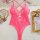 Pink lace bodysuit with crisscross straps, elegant design, perfect for women seeking sexy european-style erotic lingerie.
