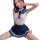 Sexy womens role play costume featuring a navy blue sailor suit with white trim, including a top and skirt set.