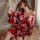 Glorious sensual lingerie set - low-cut seductive kimono-style waist-slimming sleepwear outfit featuring vibrant floral patte...