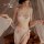 Glorious sensual summer lingerie set featuring sheer hanfu-inspired bodysuit, shorts, and shawl with floral embroidery.