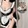 Sexy maid costume with open-crotch design, featuring v cut and style for women.
