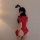 Sexy red glossy pvc bodysuit with bunny ears, perfect for cosplay or themed events.