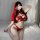 Glowcloud lingerie set - red riding hood bondage outfit with sheer chest cutout & removable restraints, showcased on a model ...